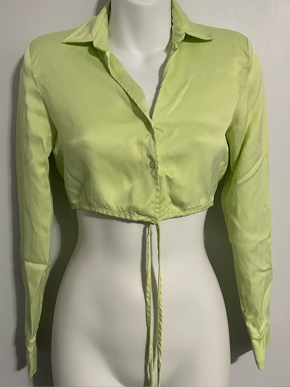 Neon Lime Cropped Button-Down Collared Shirt